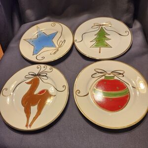 Pier 1 Hand Painted Christmas Dessert Salad Plates
